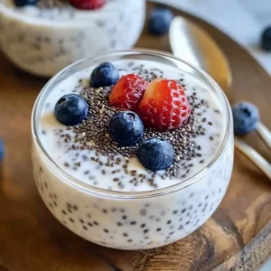 Greek Yogurt Chia Seed Pudding topped with fresh fruits and nuts