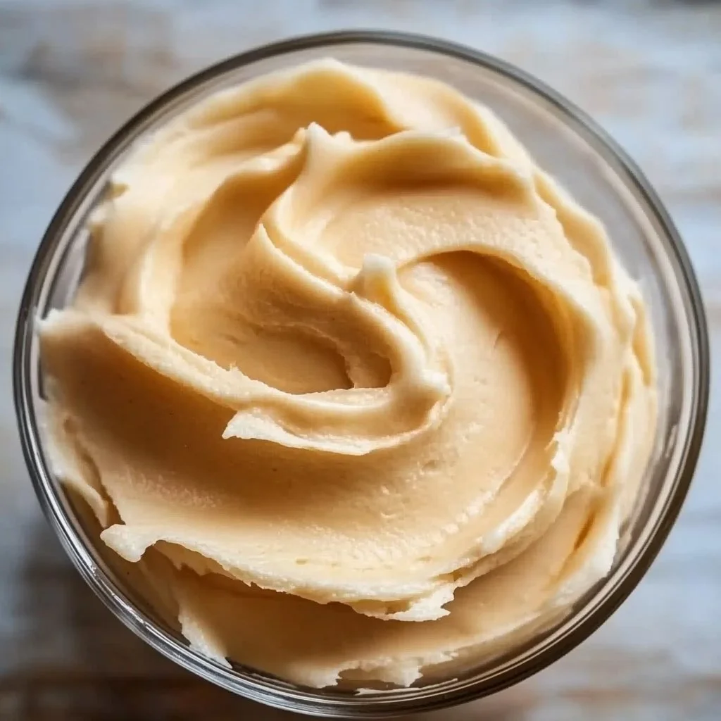 Honey Buttercream Frosting spread on a cake with honey drizzled on top.