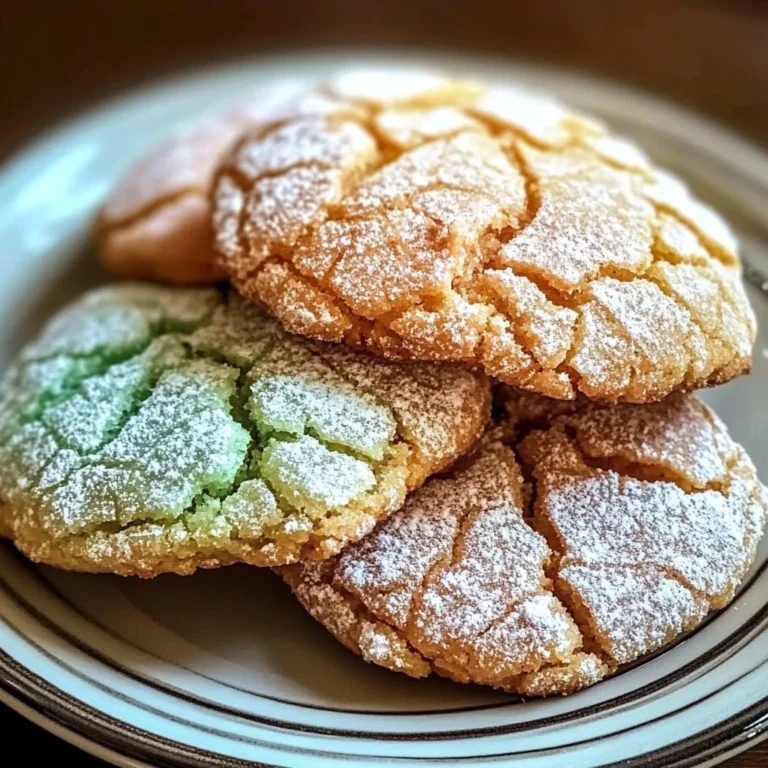 Springtime crinkle cookies dusted with powdered sugar on a plate