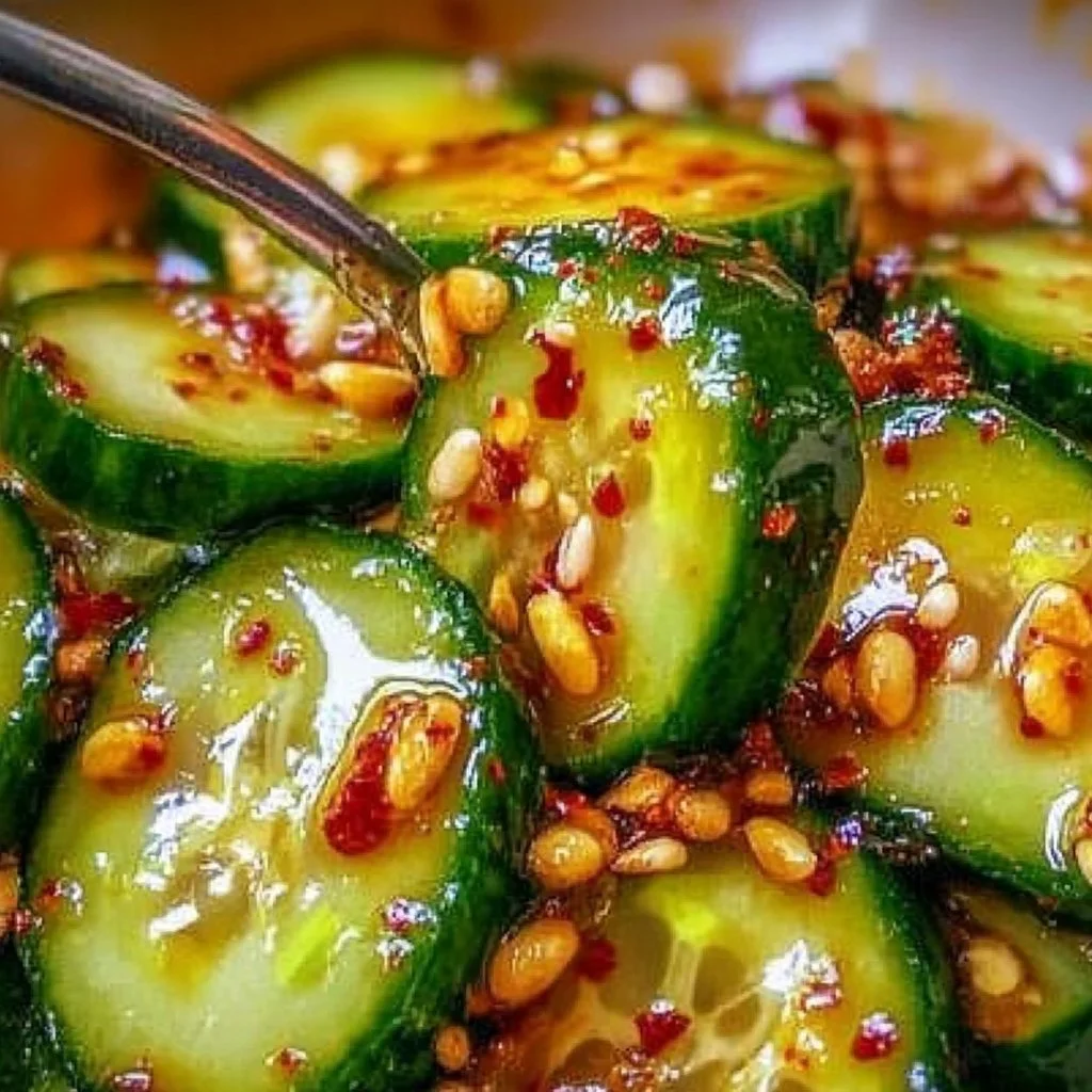 Fresh Korean cucumber salad served as a side dish with vibrant vegetables.