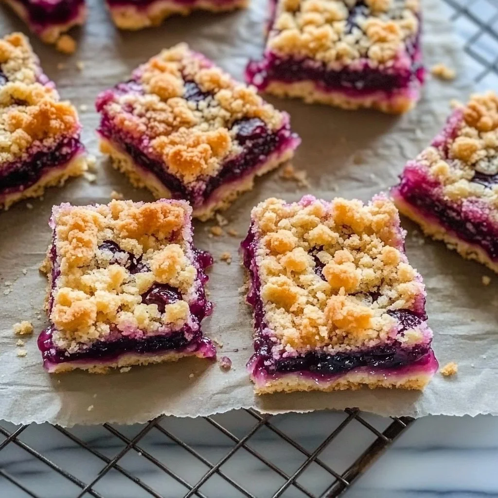 Delicious Lemon Mulberry Crumble Bars topped with a crunchy crumble layer