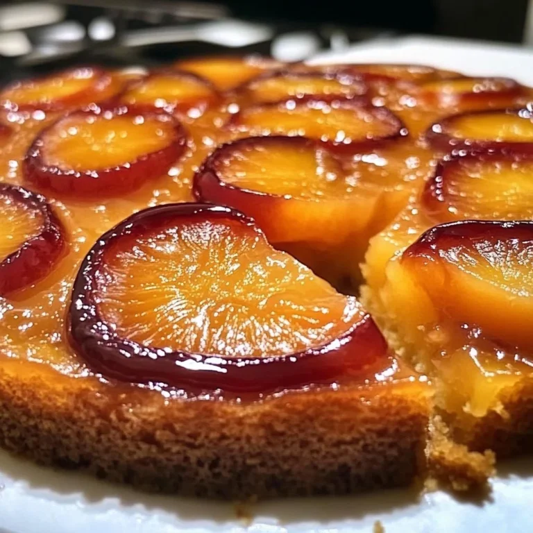 Delicious sliced nectarine upside down cake on a plate