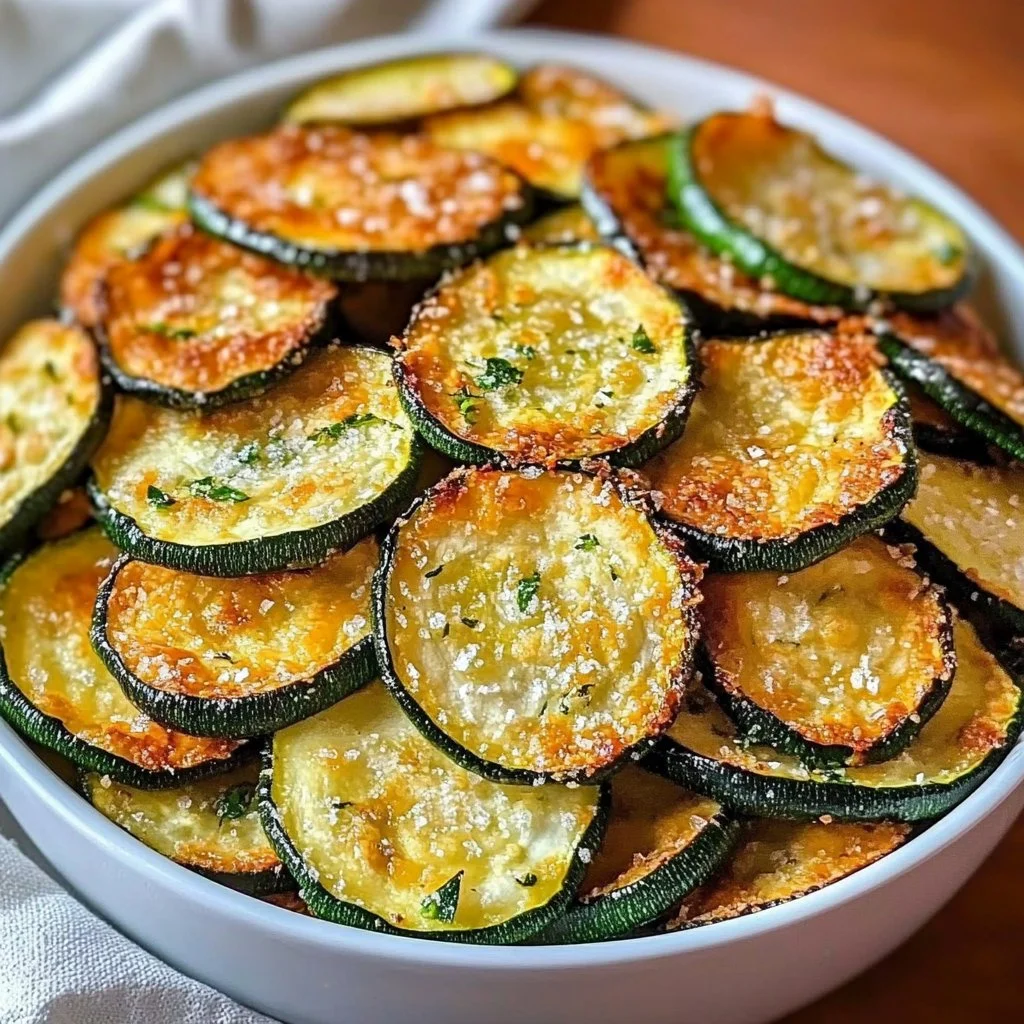 Oven-baked zucchini chips fresh from the oven, crispy and healthy snack