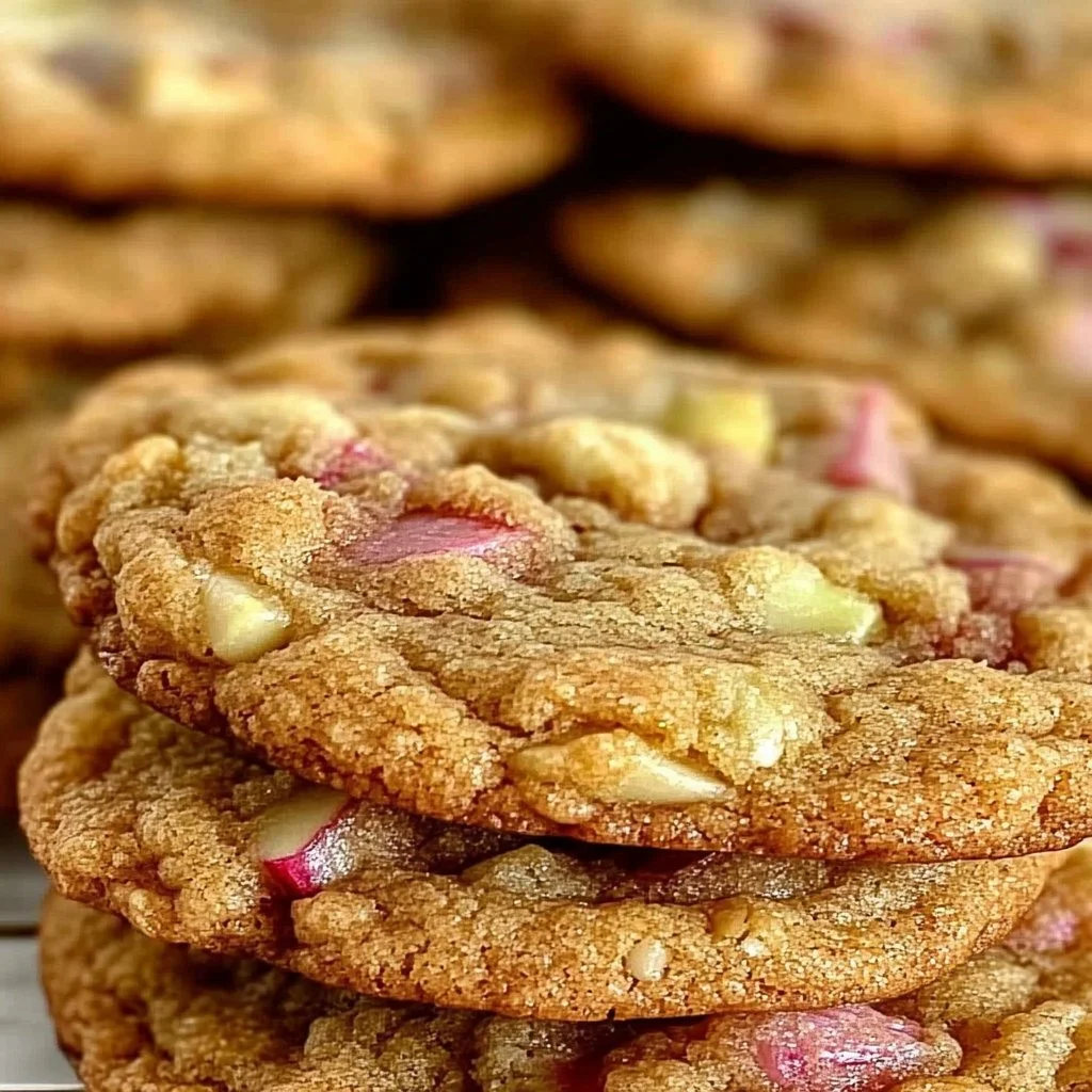 Freshly baked rhubarb cookies on a wooden table