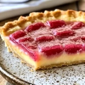 Deliciously baked rhubarb custard tart with a flaky crust