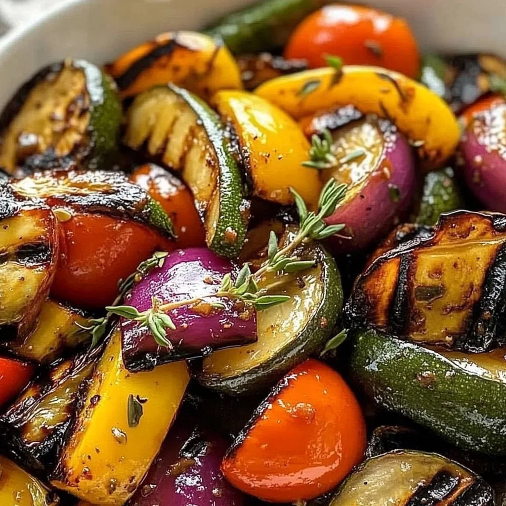 Plate of tasty grilled veggies marinated for flavor