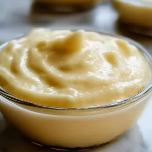 Delicious vanilla pastry cream in a bowl ready for dessert preparation.