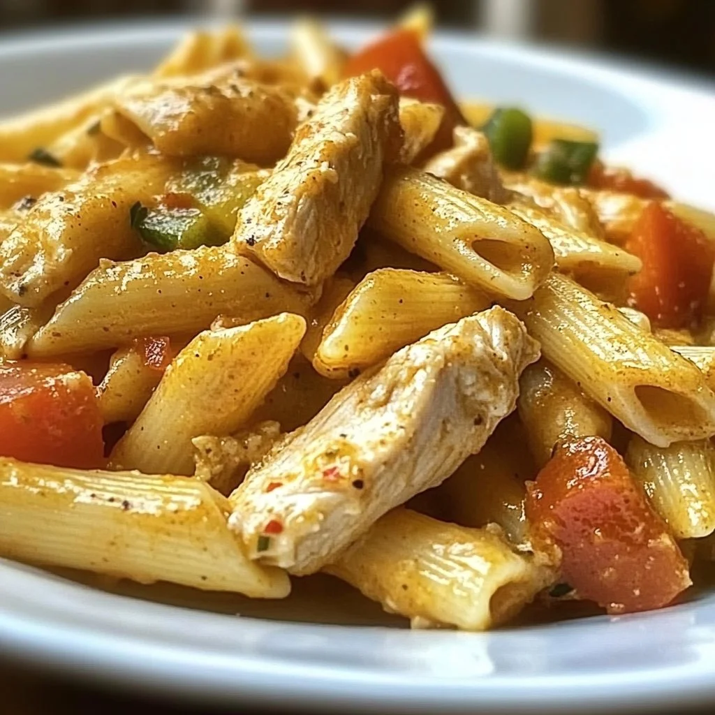 Delicious Cajun Chicken Pasta garnished with herbs and spices.