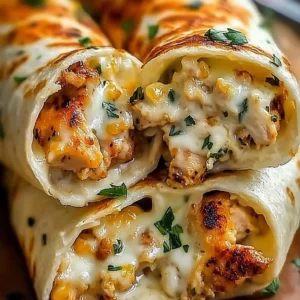 Cheesy garlic chicken wraps with fresh ingredients and melted cheese