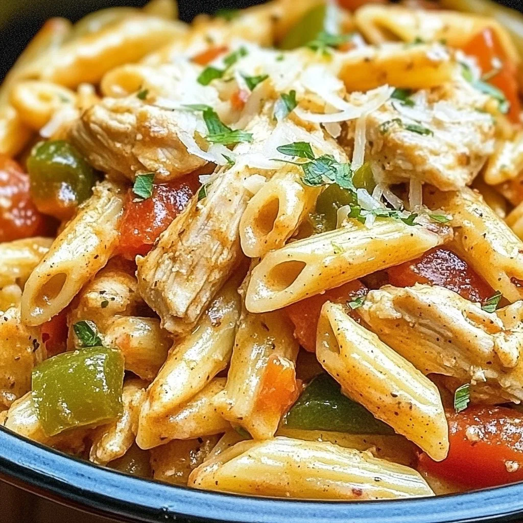 Bowl of Easy Cajun Chicken Pasta made in the crockpot