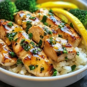 Lemon Garlic Chicken Bowls with colorful vegetables and rice