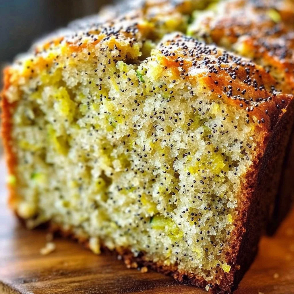 Lemon Poppy Seed Zucchini Bread fresh out of the oven, garnished with lemon zest.