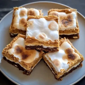 Delicious Peanut Butter S'mores Bars with chocolate and marshmallows